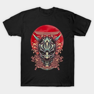 Red Moon Oni Mask Evil SIgn T-Shirt